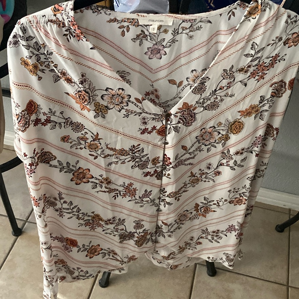 Maurices Floral Women's Top - Cream and Brown plus size